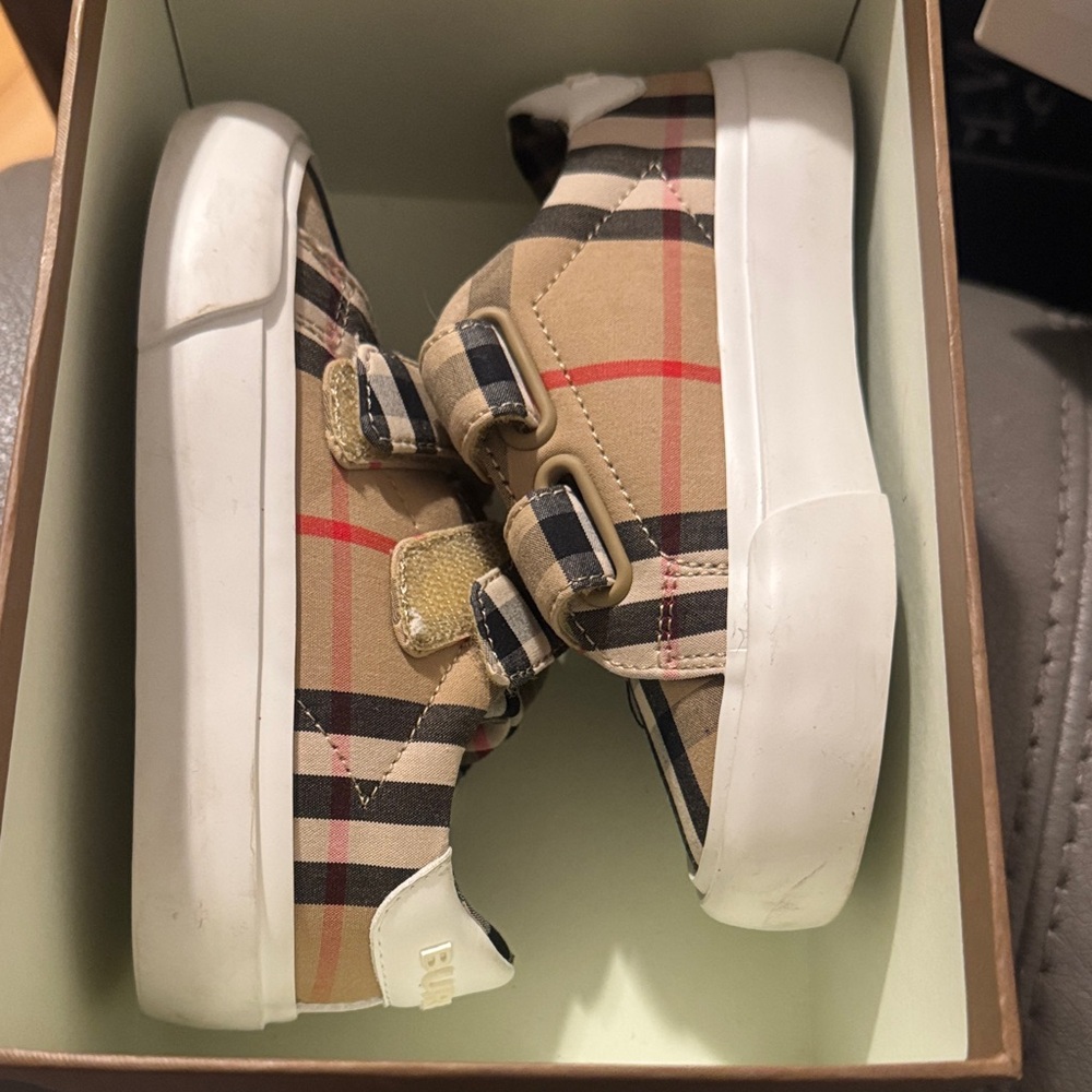 Burberry Kids Beige Plaid Sneakers